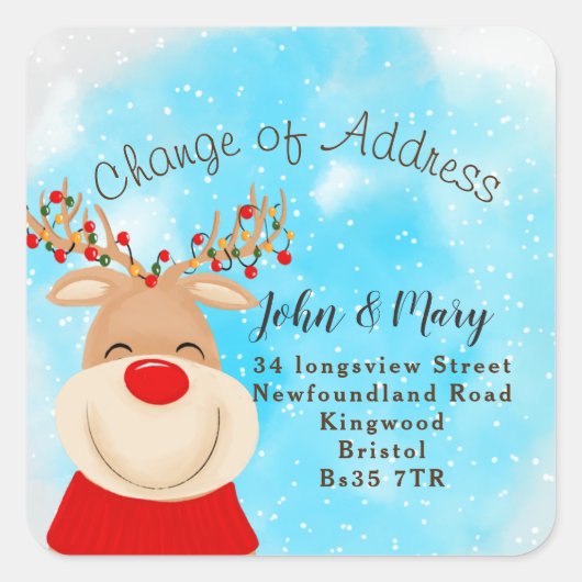 住所ステッカー雪トナカイの変更 スクエアシール (正面)