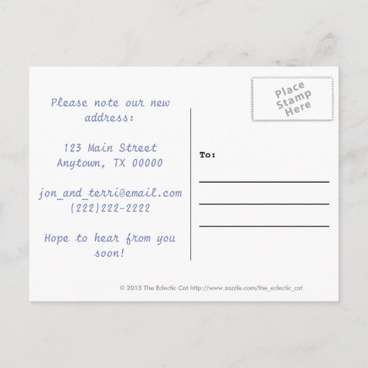 住所パーソナライズされたはがきのおかしい変更 案内ポストカード (裏面)
