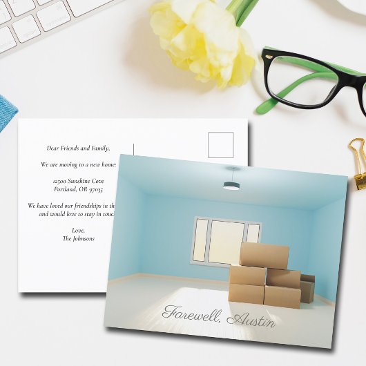 住所モダンの告別変更ホームルーム ポストカード