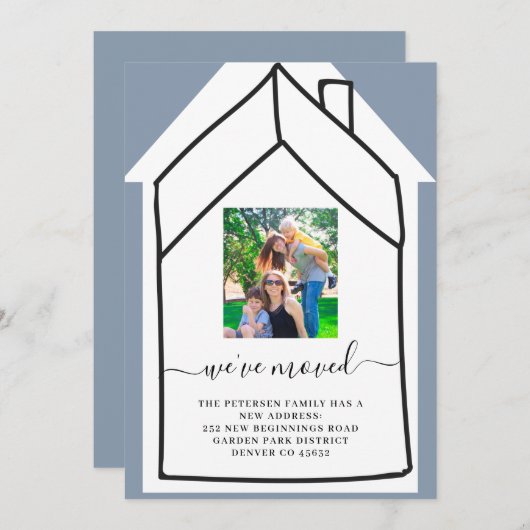 住所モダン写真の移動の変更 案内状 (正面/裏面)