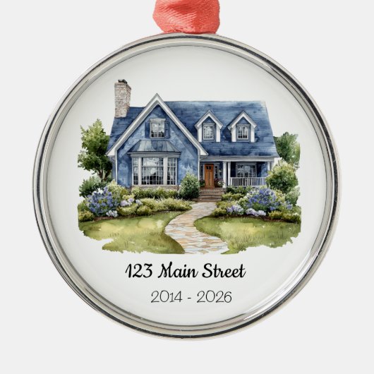 住所入り オーダーメイド 水彩画スタイル 記念の家 オーナメント (正面)