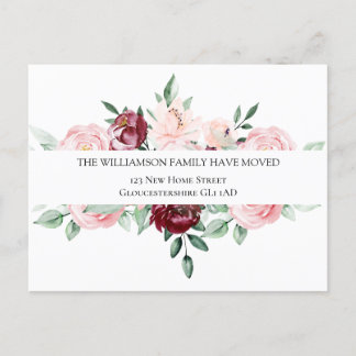 住所変更のお知らせ 優雅な花模様 案内ポストカード