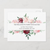 住所変更のお知らせ 優雅な花模様 案内ポストカード (正面/裏面)