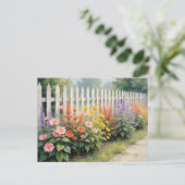 住所変更のお花のフェンス ウォーターカラースタイル ポストカード (スタンド正面)