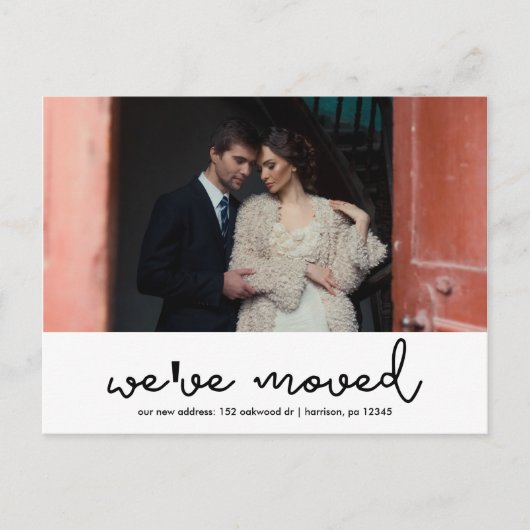 住所変更モダンタイポグラフィ及び写真 案内ポストカード (正面)