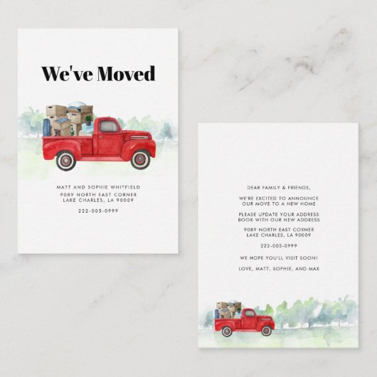 住所変更レッドトラックの移動告知 ノートカード (正面/裏面)