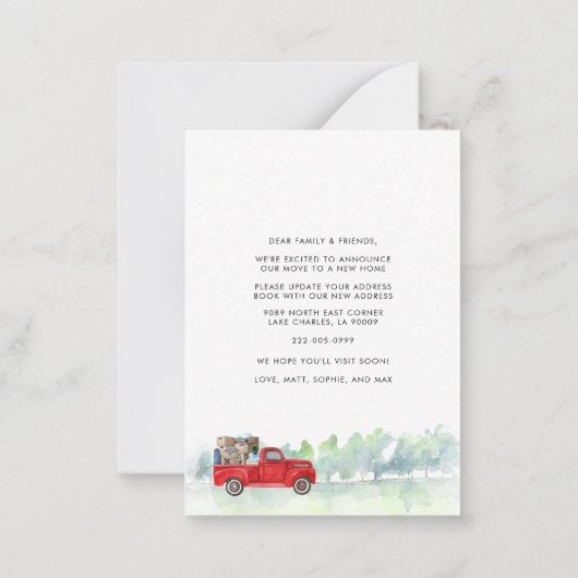 住所変更レッドトラックの移動告知 ノートカード (裏面)