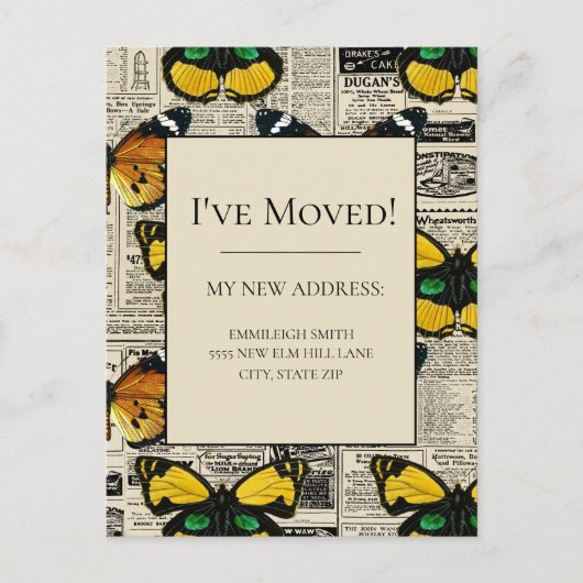 住所変更ヴィンテージ蝶 ポストカード (正面)
