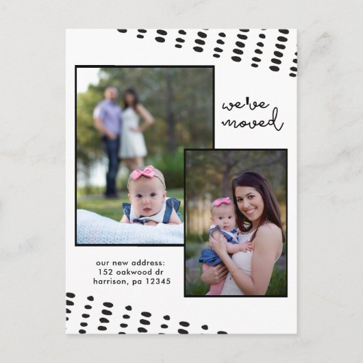 住所変更 二重 写真追加 ブラック&ホワイト 案内ポストカード (正面)