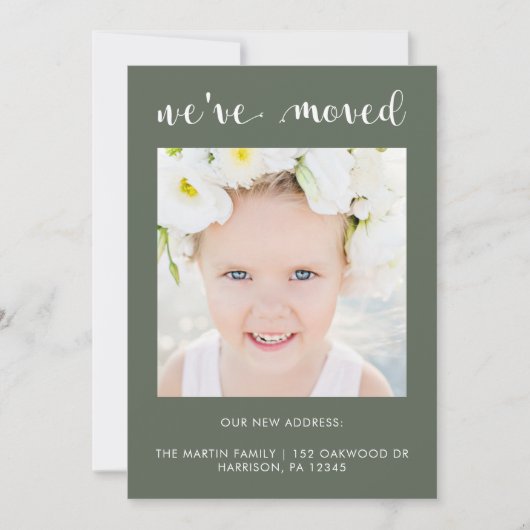 住所変更　写真付きの素朴な麻のデザイン 案内状 (正面)