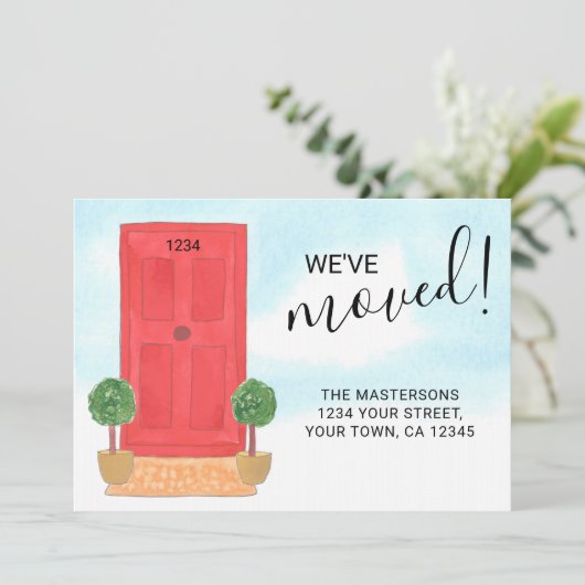 住所引っ越しました赤ドア水色の変更 案内状 (スタンド正面)