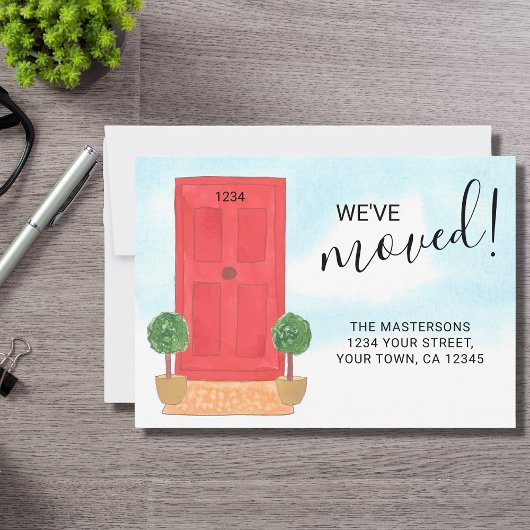 住所引っ越しました赤ドア水色の変更 案内状