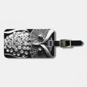 住所詳細との派手で黒いフクロウのデザイン ラゲッジタグ (正面横)