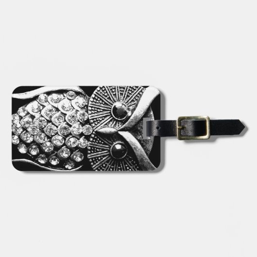 住所詳細との派手で黒いフクロウのデザイン ラゲッジタグ (正面横)