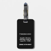 住所詳細との派手で黒いフクロウのデザイン ラゲッジタグ (裏面縦)