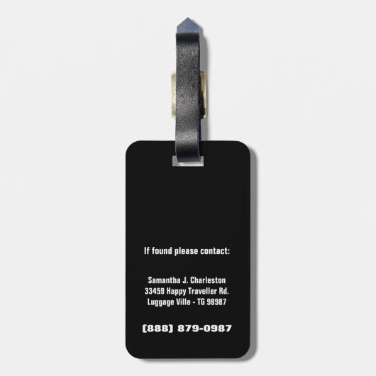 住所詳細との派手で黒いフクロウのデザイン ラゲッジタグ (裏面縦)