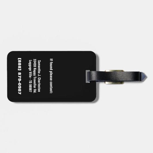 住所詳細との派手で黒いフクロウのデザイン ラゲッジタグ (裏面横)