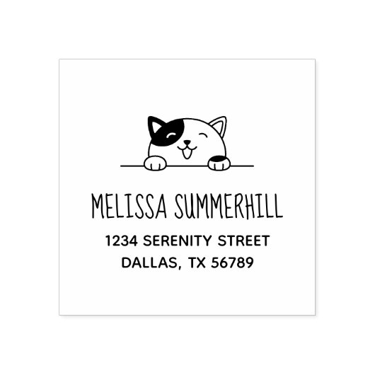 住所2の上を覗くCalico Catの笑顔 ラバースタンプ (インプリント)