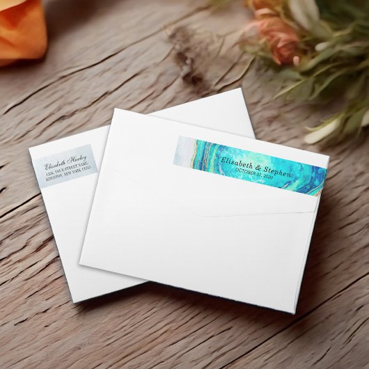 住所 シールエレガントモダンティール（緑がかった色）金ゴールドアゲード ラップアラウンドラベル