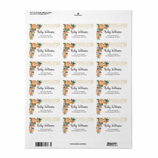 住所 シールオレンジのメイン絞りブライダルシャワー ラベル (フルシート)