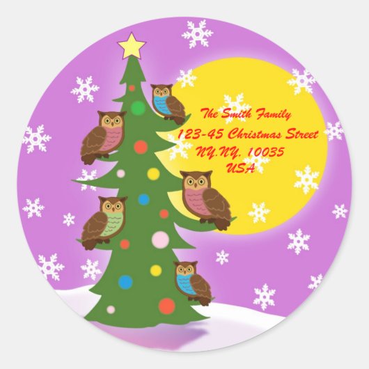 住所 シールシールChristmas Owl. ラウンドシール (正面)