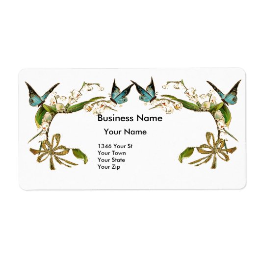 住所 シールヴィンテージレトロ蝶フローラ ラベル (正面)