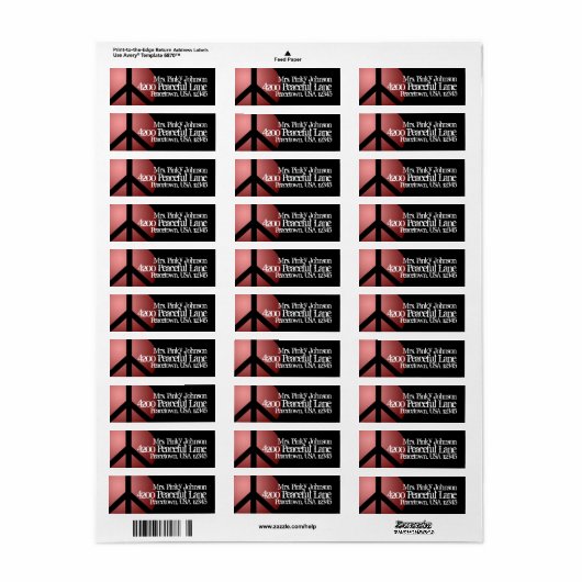 住所 シール平和サイン赤カスタマイズ黒 ラベル (フルシート)