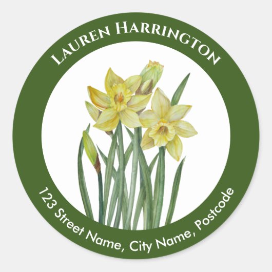 住所 シール水彩イエローダークグリーン円 ラウンドシール (正面)