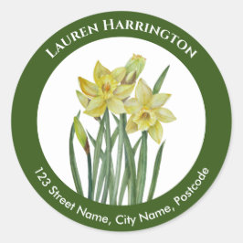 住所 シール水彩イエローダークグリーン円 ラウンドシール