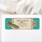 住所 シール-ティール(緑がかった色)ヴィンテージピーコック&エッチング ラベル (インサイチュ)