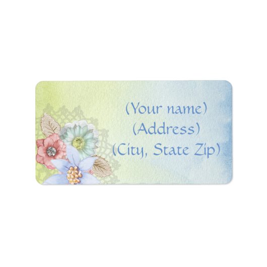 住所 シール/水彩と花 ラベル (正面)