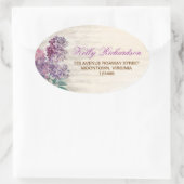 住所 シール-薄紫花シール 楕円形シール (バッグ)
