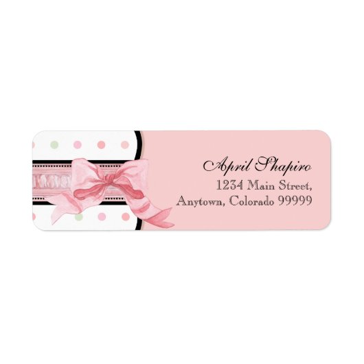 住所 シール – 赤ちゃんフランスのシャワーの弓とドット (正面)