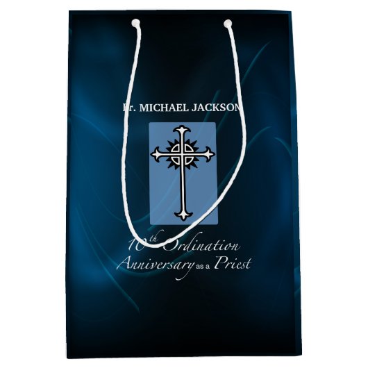 住職の10周年記念にパーソナライズ ミディアムペーパーバッグ (正面)