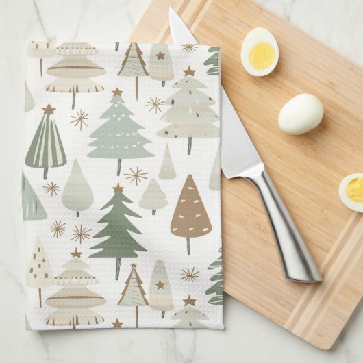 佐賀エレガントグリーンクリスマスツリーパターン キッチンタオル (四つ折り)