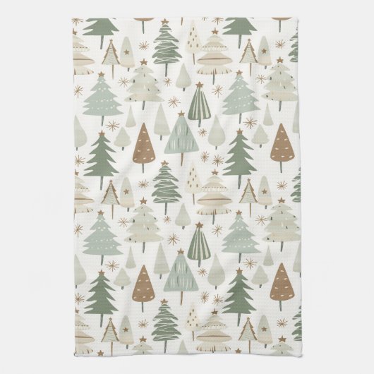 佐賀エレガントグリーンクリスマスツリーパターン キッチンタオル (縦)