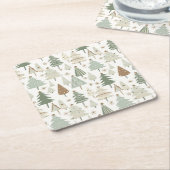 佐賀エレガントグリーンクリスマスツリーパターン スクエアペーパーコースター (アングル)