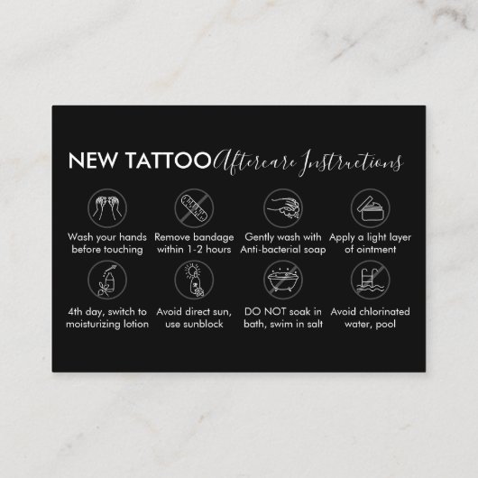 体アートアフターケアの指示タトゥーサンキュー 名刺 (裏面)