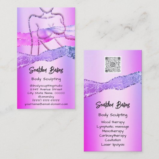 体カスタム彫刻コスメティックロゴQRコードピンク 名刺 (正面/裏面)