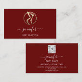 体シェイプ彫刻マッサージ金ゴールドロゴQRマルーン 名刺 (正面/裏面)
