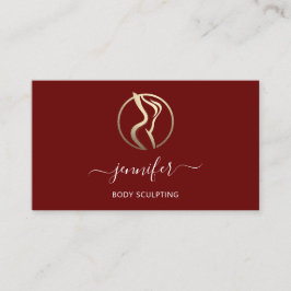体シェイプ彫刻マッサージ金ゴールドロゴQRマルーン 名刺