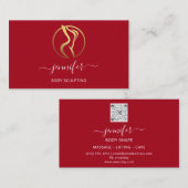 体シェイプ彫刻マッサージ金ゴールドロゴQRレッド 名刺 (正面/裏面)