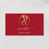 体シェイプ彫刻マッサージ金ゴールドロゴQRレッド 名刺 (正面)
