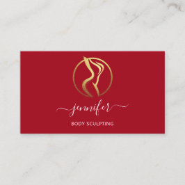 体シェイプ彫刻マッサージ金ゴールドロゴQRレッド 名刺