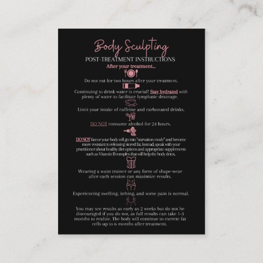 体スカルプトの前後のトリートメント情報 名刺 (裏面)