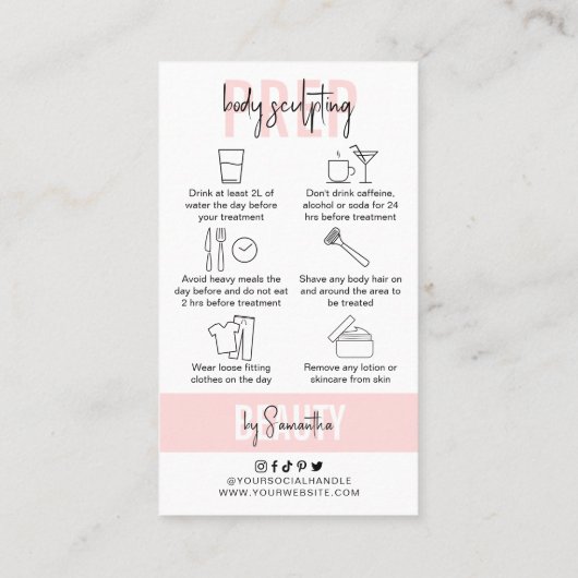 体スカルプトアフターケア指示ピンクサロン 名刺 (裏面)