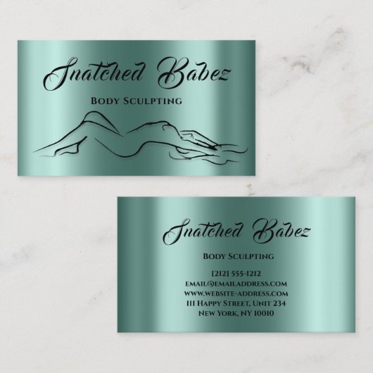体スカルプト美しいロゴマッサージティール（緑がかった色）緑 名刺 (正面/裏面)