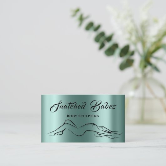 体スカルプト美しいロゴマッサージティール（緑がかった色）緑 名刺 (スタンド正面)