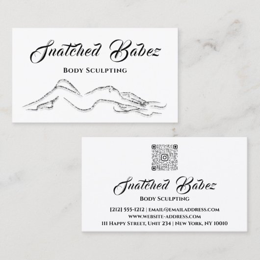 体スカルプト美しいロゴマッサージQRCODEシルバー 名刺 (正面/裏面)