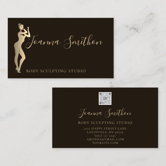 体スカルプトQRコードロゴブラックカスタムモダン 名刺 (正面/裏面)